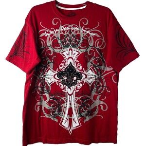 Vintage Y2K Jinzu Multicolor Graphic Cross T-Shirt Streetwear Size Large